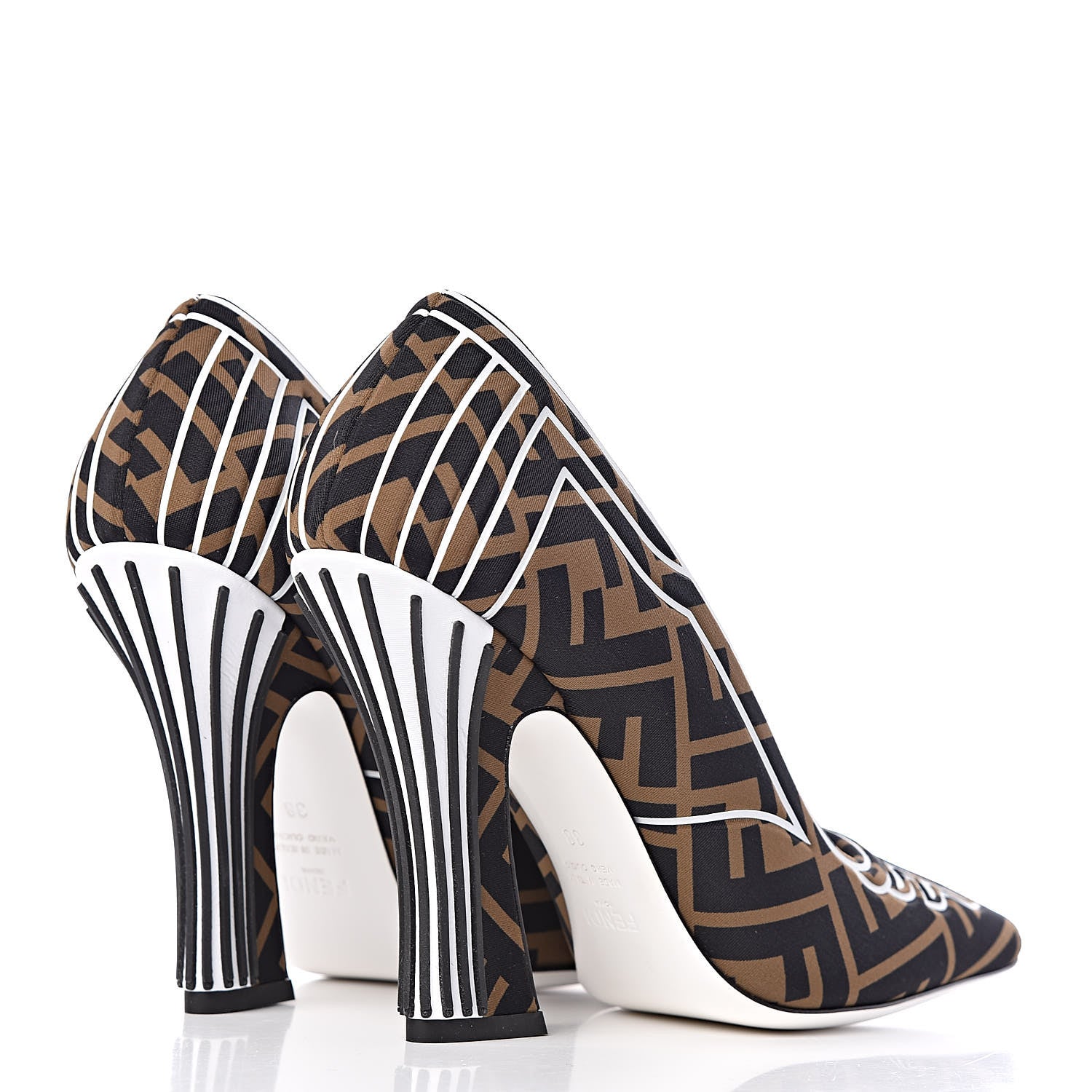 Fendi Lycra Film FF FFreedom Decollete Pumps 38 Tobacco Moro White 4 of 8