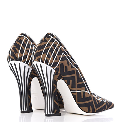 Fendi Lycra Film FF FFreedom Decollete Pumps 38 Tobacco Moro White 4 of 8
