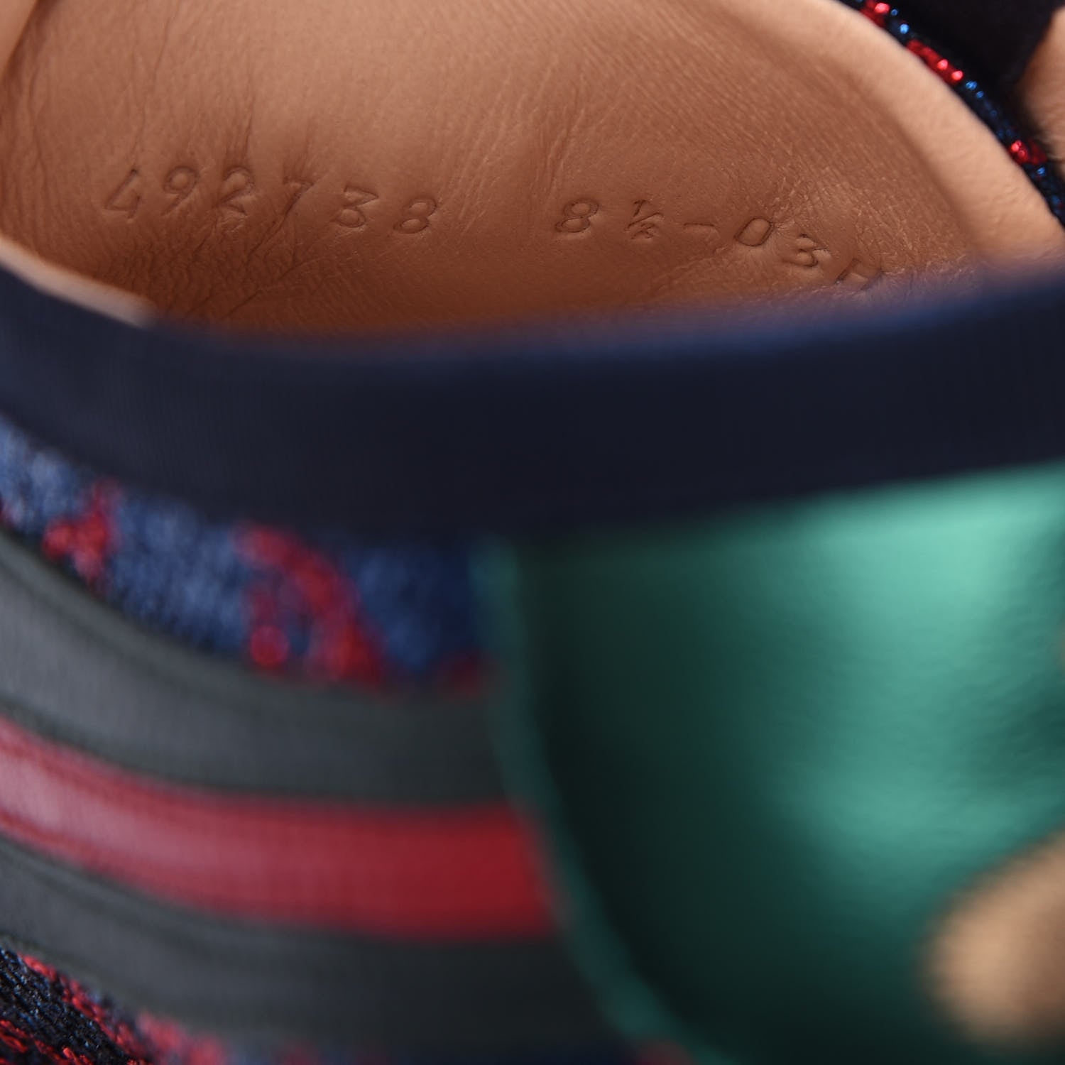Gucci Lurex Calfskin Web GG Monogram Mens Falacer Sneakers 8.5 Iridescent Blue Iridescent Red Silver 10 of 11