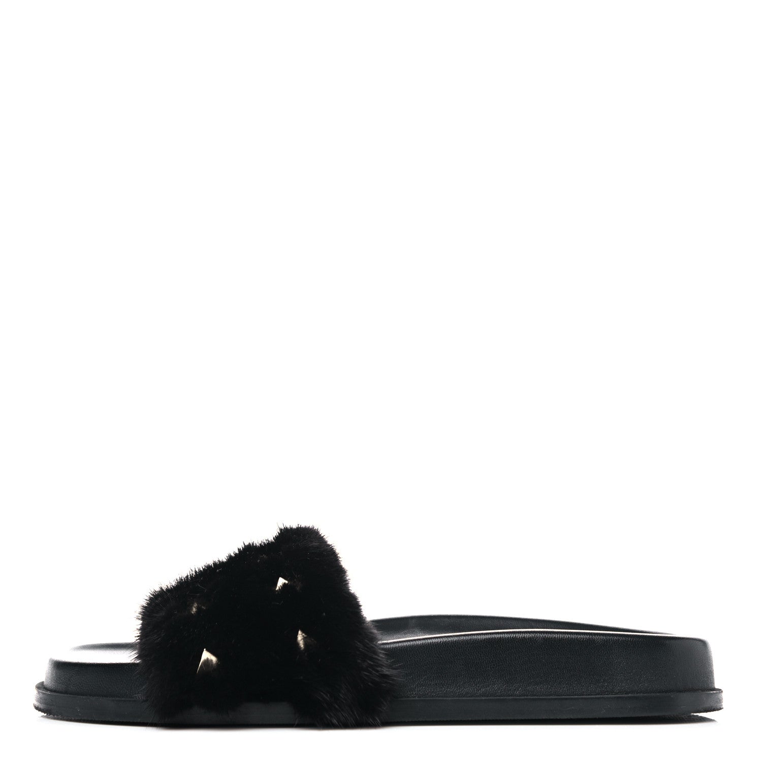 Valentino Garavani Mink Fur Rockstud Slide Sandals 36 Black 1 of 13