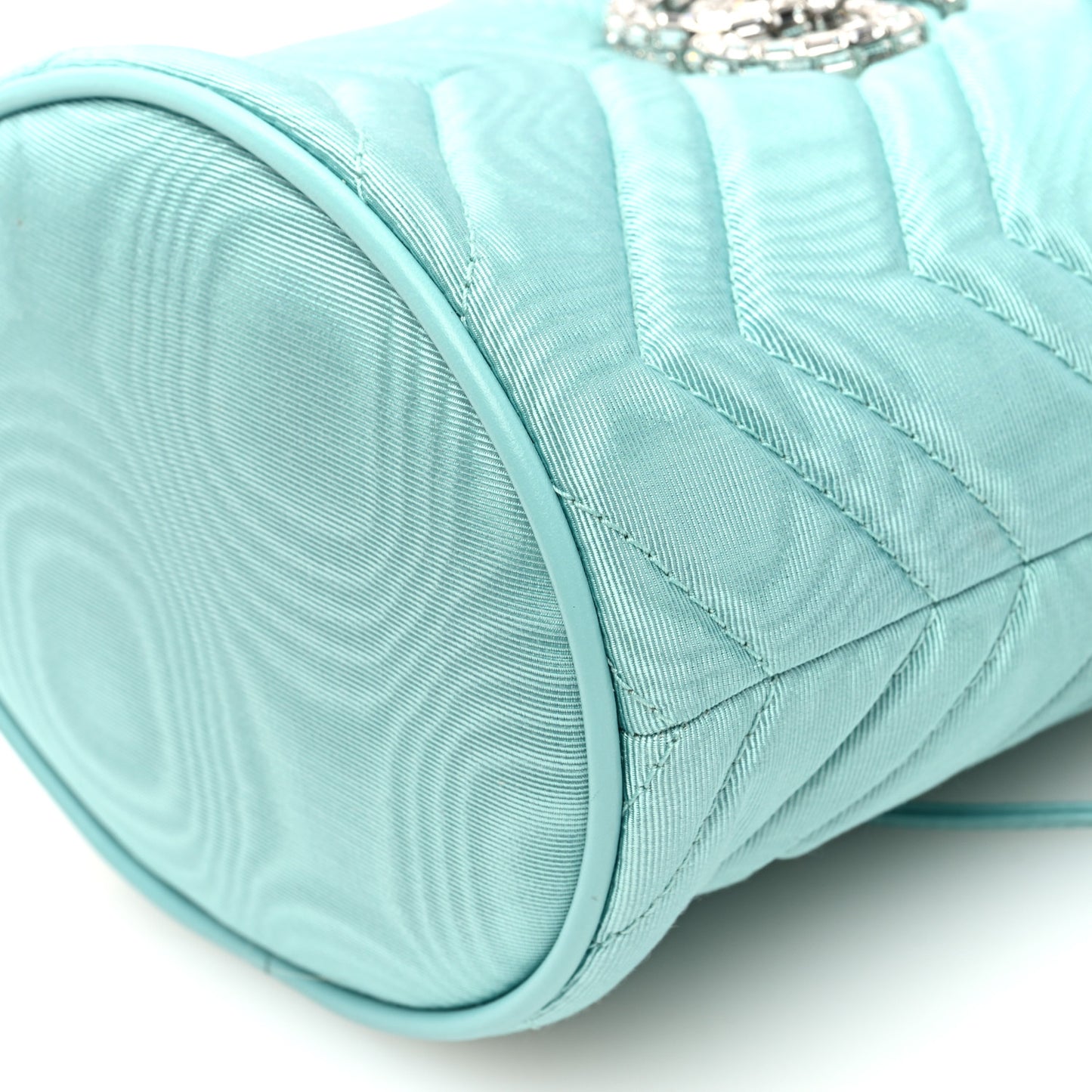 Moire Fabric Calfskin Crystal Matelasse Mini GG Marmont 2.0 Bucket Bag Dark Ocean Wave Crystal