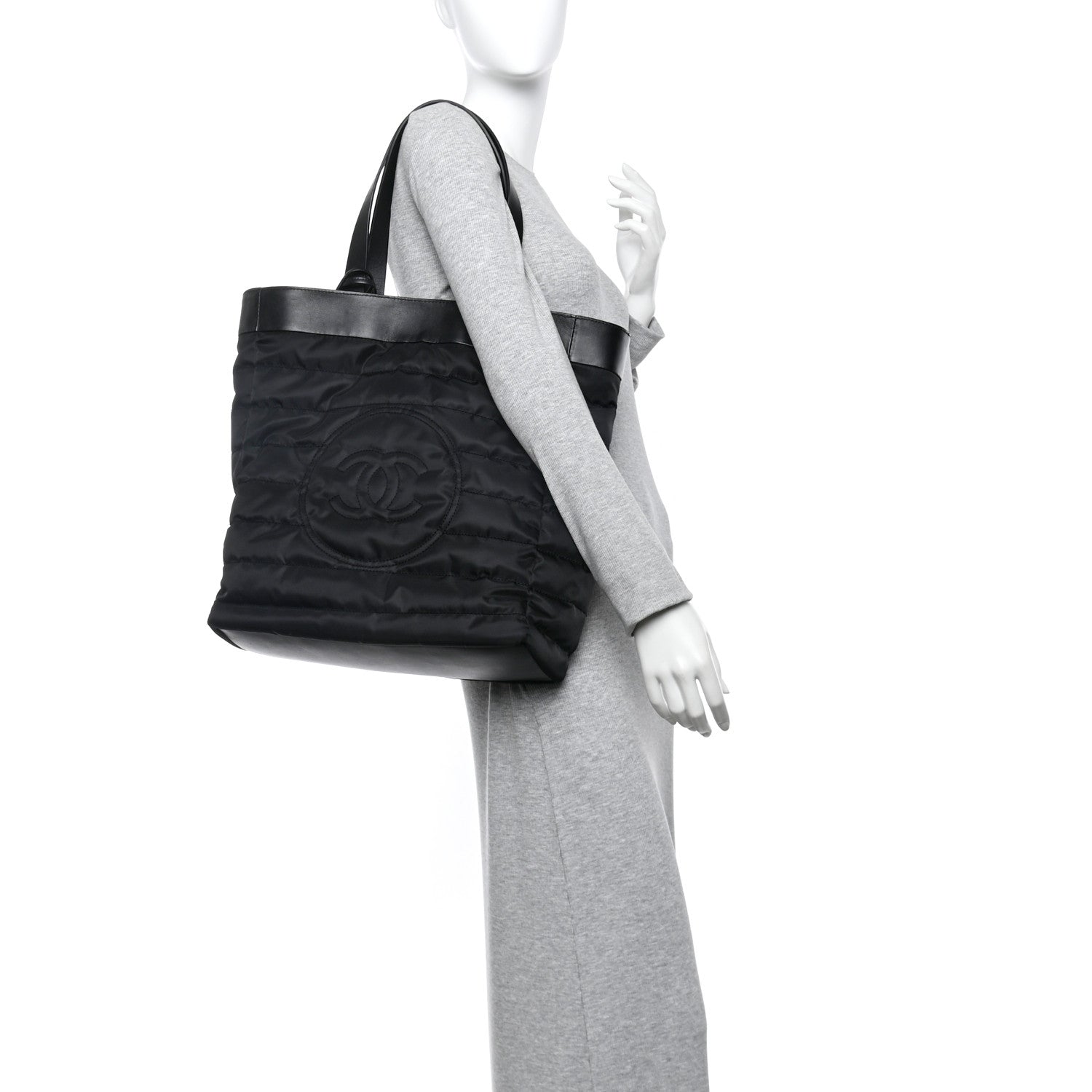 Chanel Nylon Calfskin CC Beach Tote Black 2 of 12