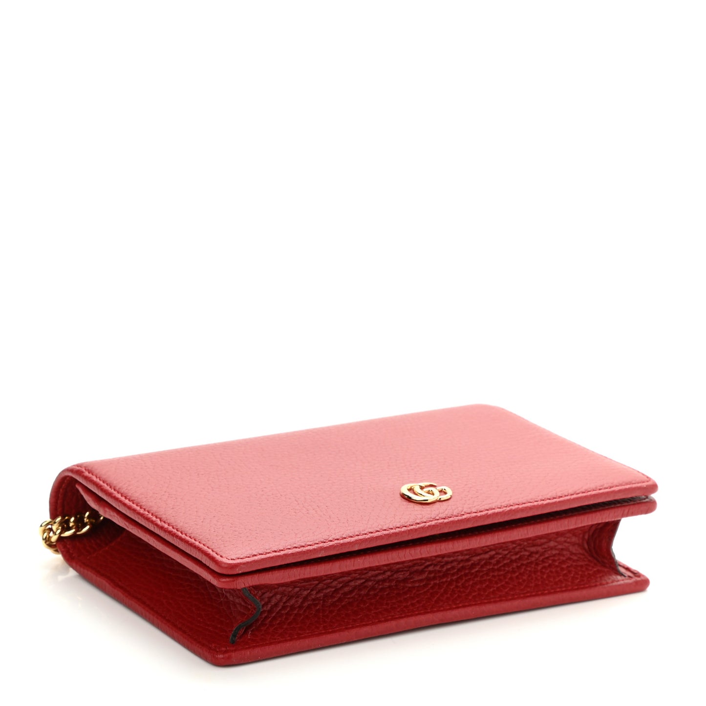 Dollar Calfskin Mini GG Marmont Chain Wallet Hibiscus Red