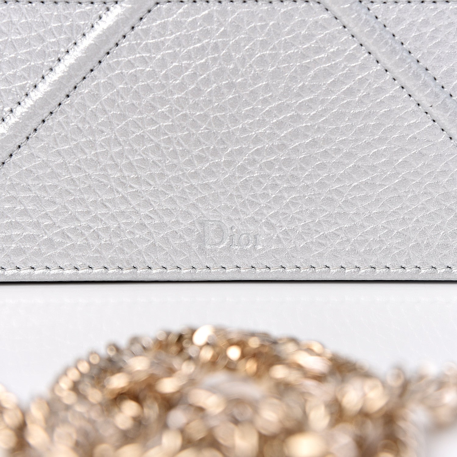 Christian Dior Metallic Grained Calfskin Diorama Wallet on Chain Pouch Silver 8 of 10