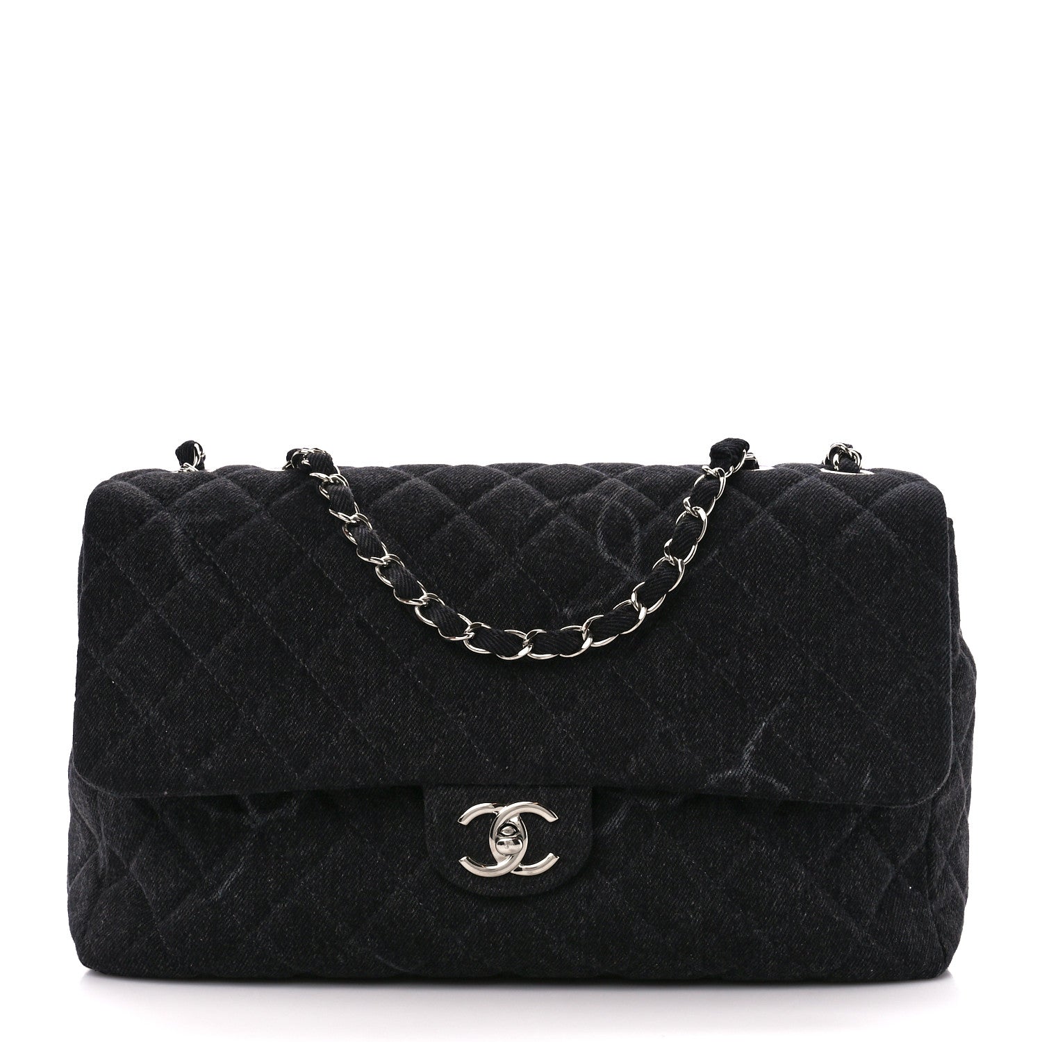 Chanel Denim Quilted CC Print Jumbo Single Flap Black 1 of 12