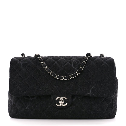 Chanel Denim Quilted CC Print Jumbo Single Flap Black 1 of 12