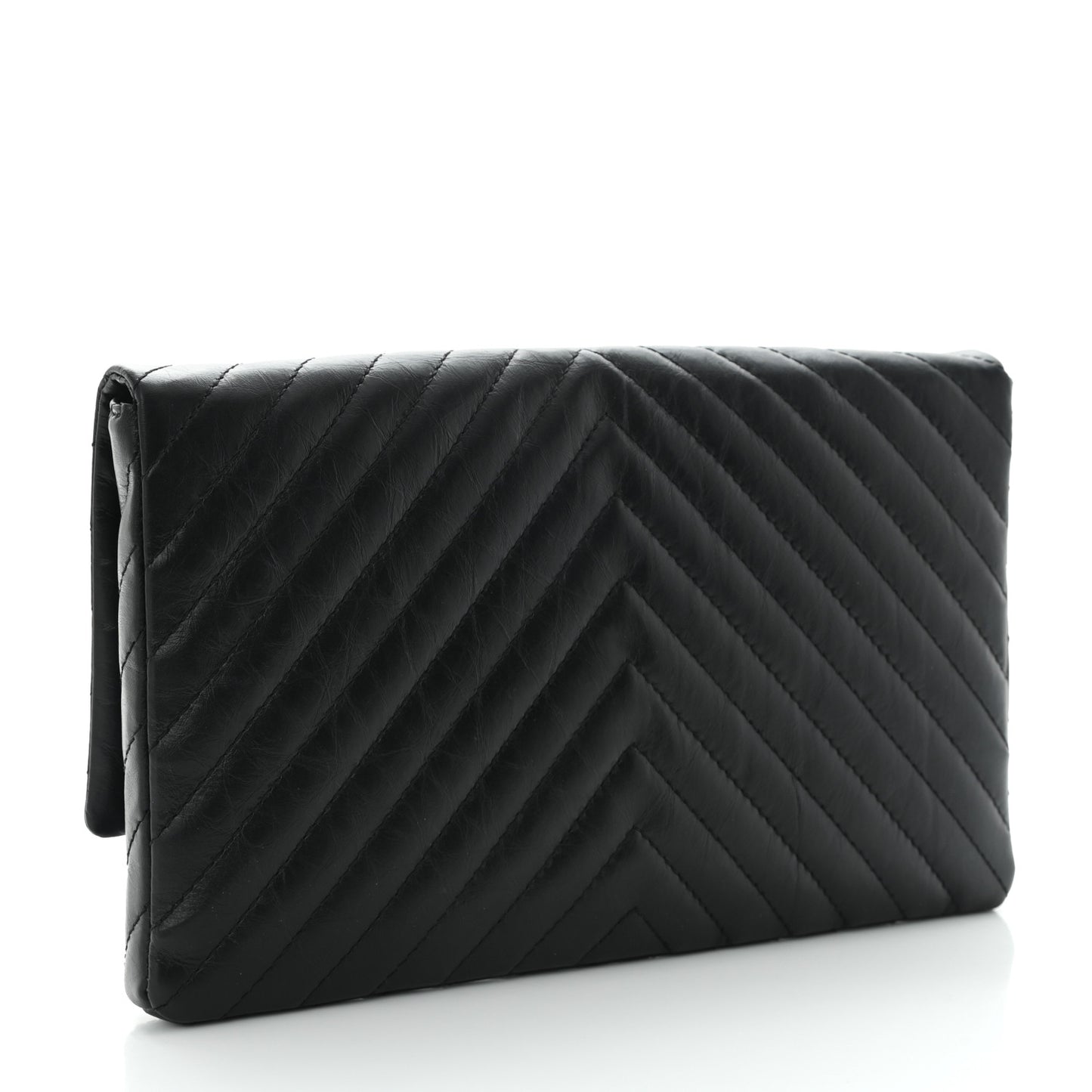 Aged Calfskin Chevron Reissue Flap Clutch Black