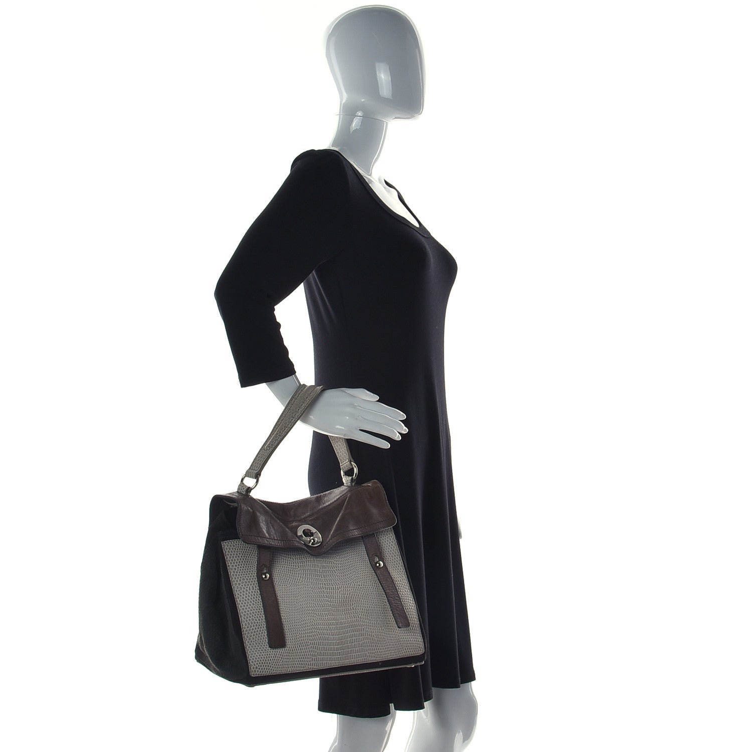 Saint Laurent Calfskin Lizard Embossed Medium Muse Two Brown 2 of 16
