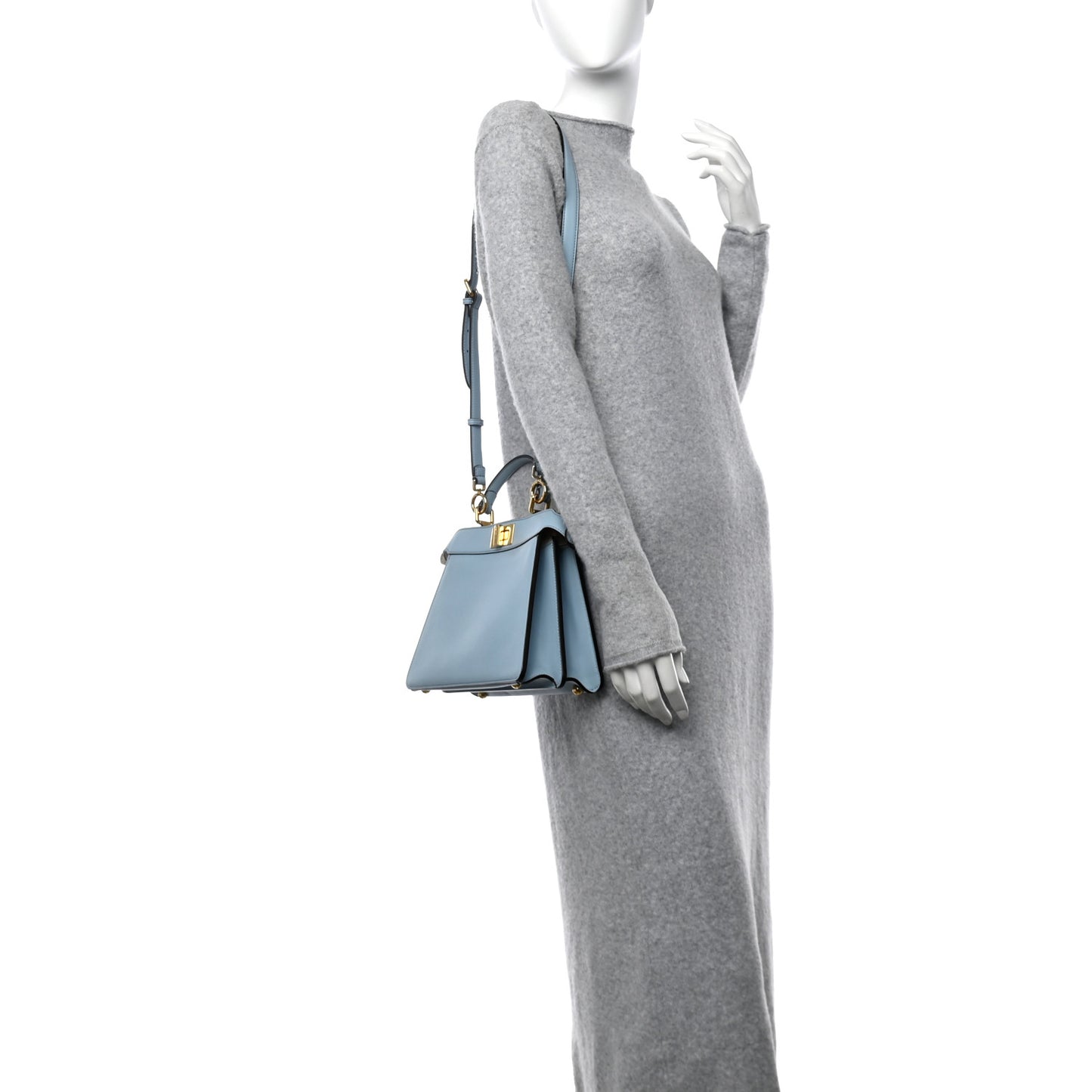 Vitello Seta Shiny Nappa Small Peekaboo I SEE U Satchel Azzurro Baby Camelia
