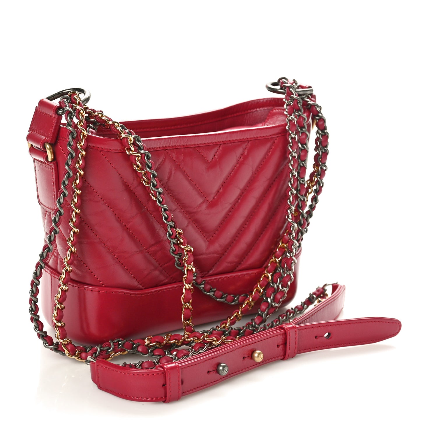 Aged Calfskin Chevron Quilted Small Gabrielle Hobo Red