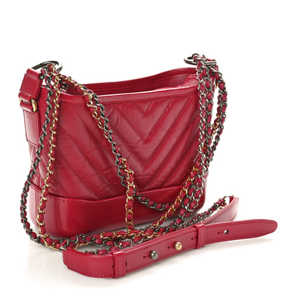 Chanel Aged Calfskin Chevron Quilted Small Gabrielle Hobo Red 2 of 10