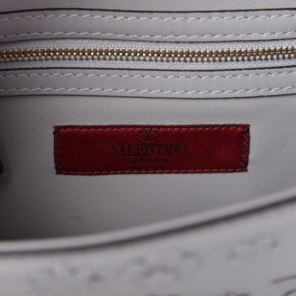 Valentino Garavani Vitello Flower Embellished Small Glam Lock Rockstud Flap Pastel Grey 8 of 9