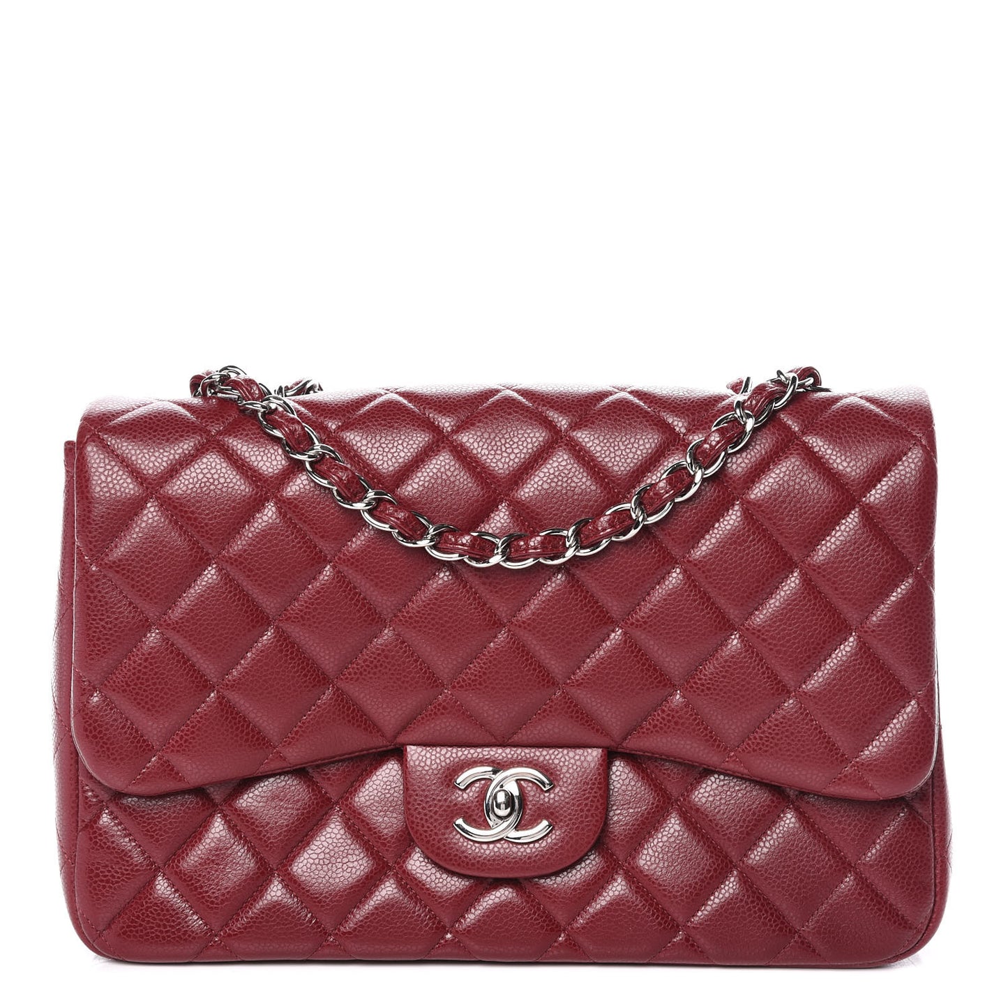 Caviar Quilted Jumbo Single Flap Dark Red