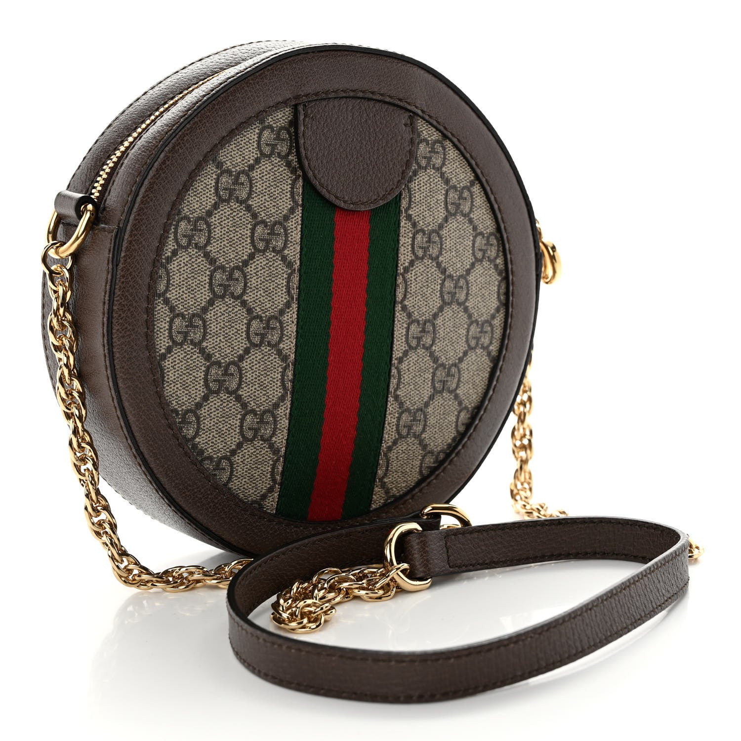 Gucci GG Supreme Monogram Web Mini Ophidia Round Shoulder Bag Brown 3 of 9