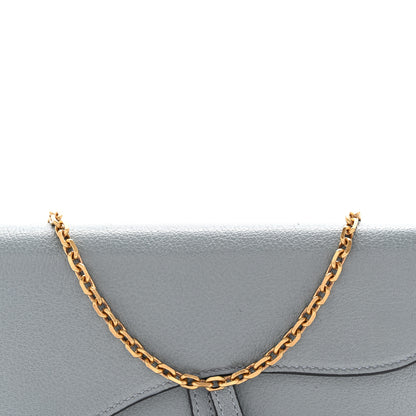 Christian Dior Goatskin Saddle Chain Wallet Pouch Cloud Blue 9 of 11