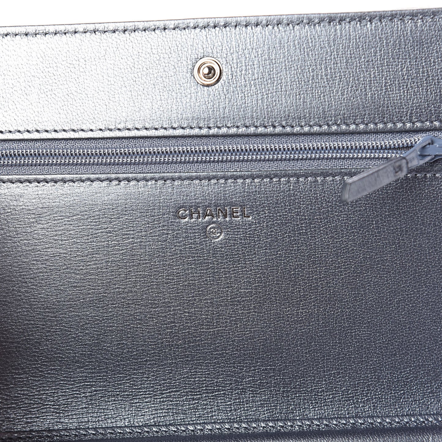 Metallic Goatskin Quilted Diamond CC Wallet On Chain WOC Grey