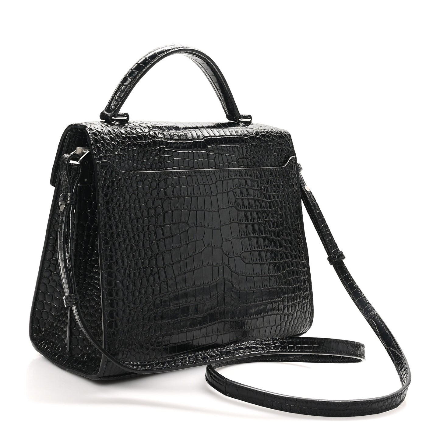 Calfskin Crocodile Embossed Medium Classic Monogram Cassandra Top Handle Black Rouge Legion