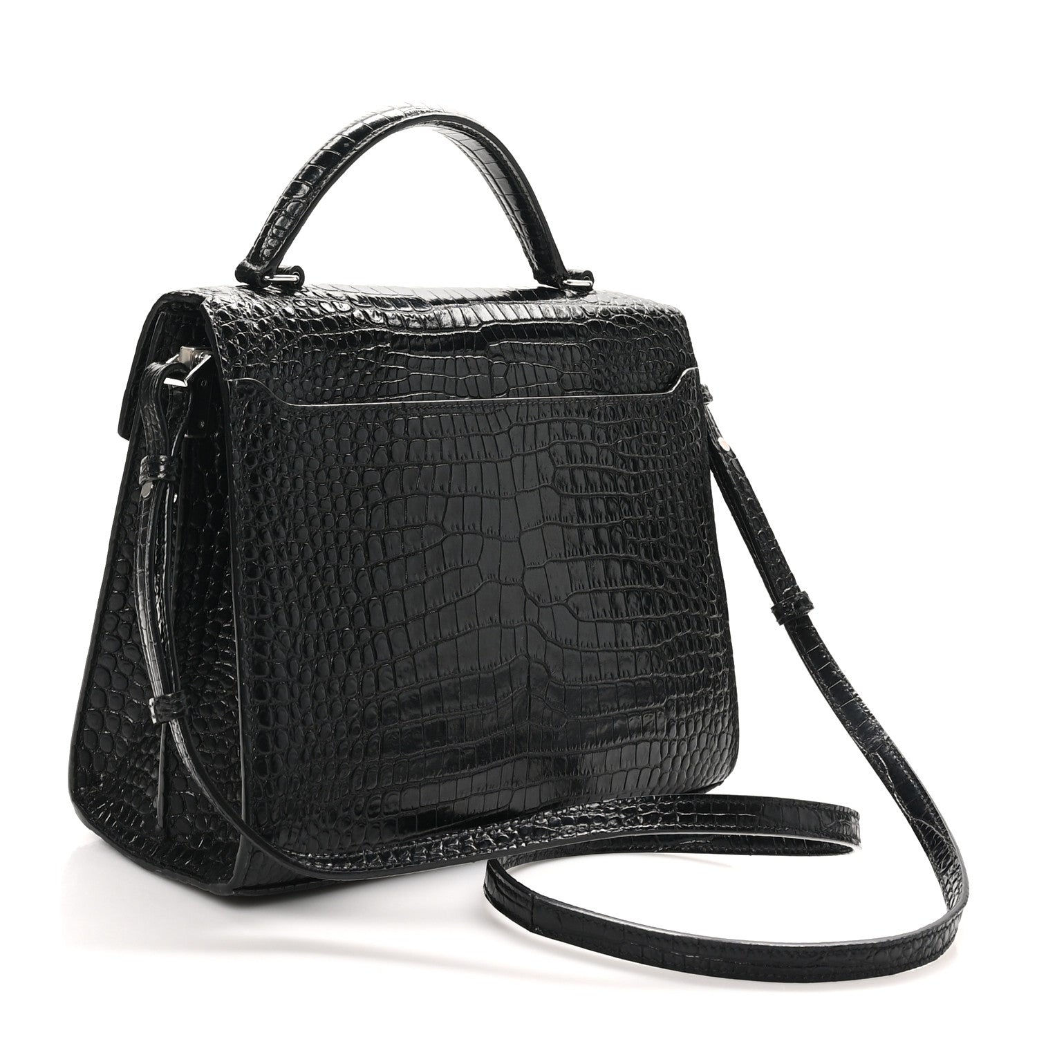 Saint Laurent Calfskin Crocodile Embossed Medium Classic Monogram Cassandra Top Handle Black Rouge Legion 3 of 9
