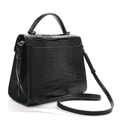 Saint Laurent Calfskin Crocodile Embossed Medium Classic Monogram Cassandra Top Handle Black Rouge Legion 3 of 9
