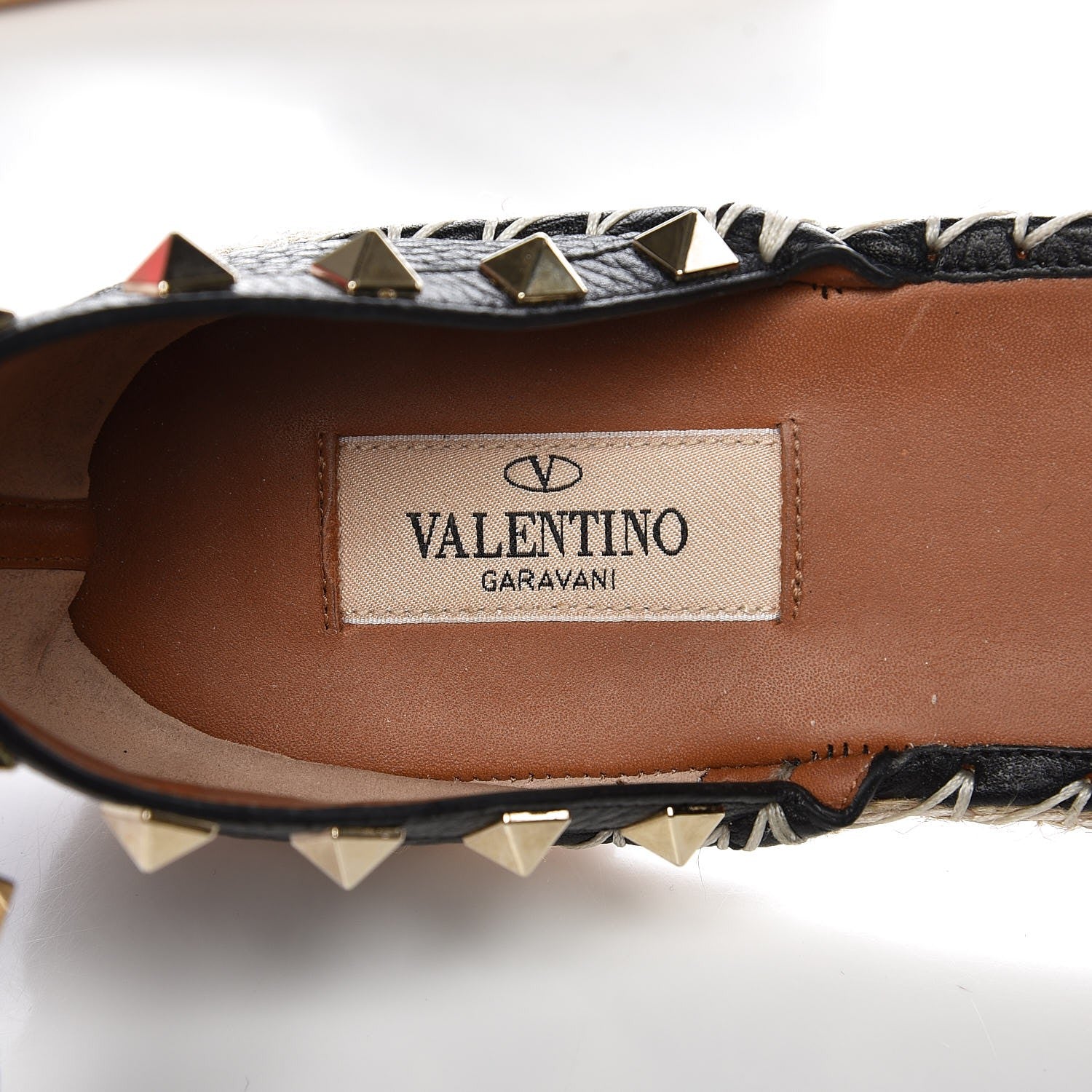 Valentino Garavani Grained Calfskin Rockstud Ankle Wrap Espadrille 20mm Flats 41 Black Light Cuir Natural 9 of 13