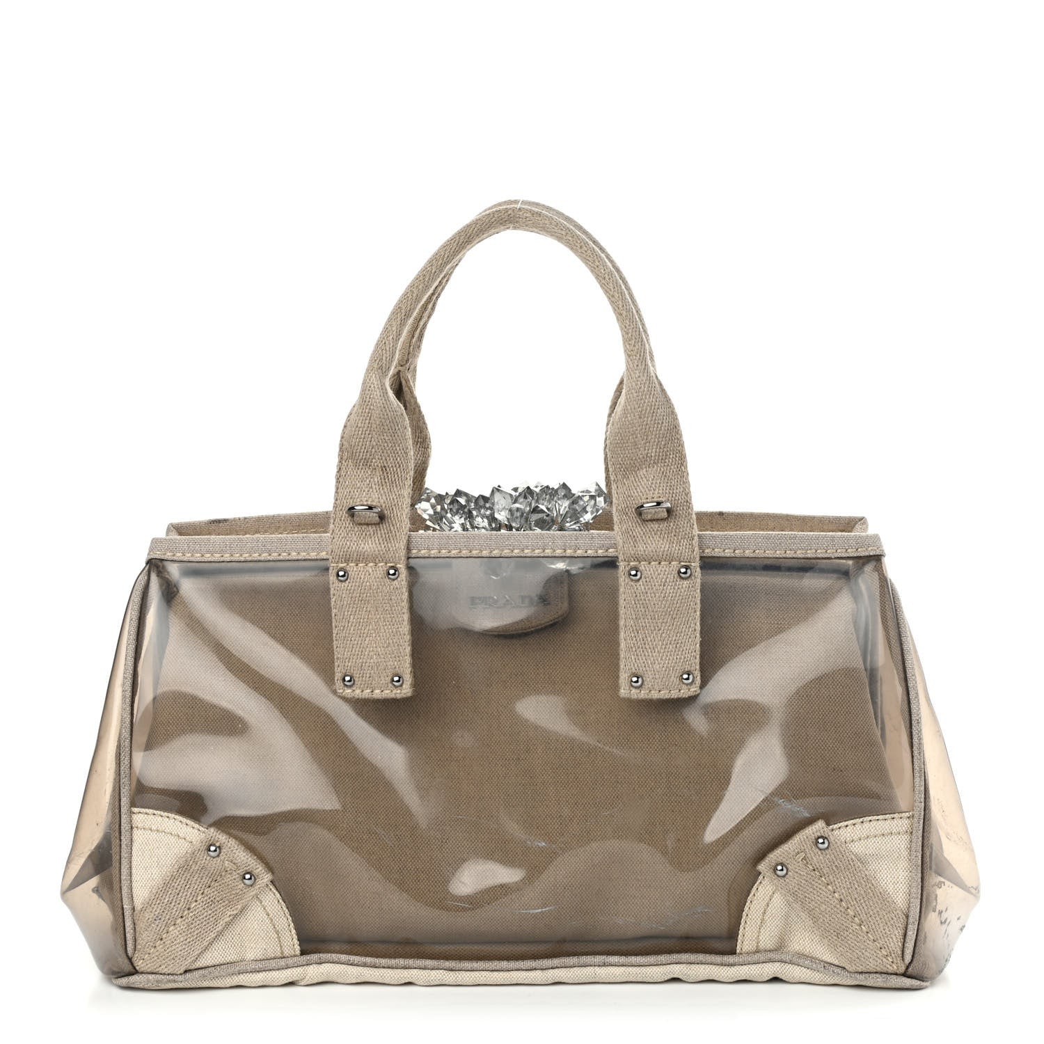 Prada Canvas Plexiglass Crystal Cluster Tote Fume 1 of 17