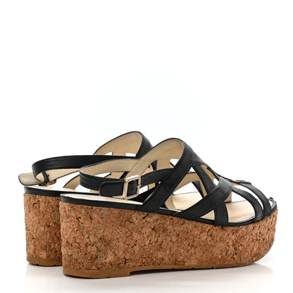 Chanel Lambskin Cork Pearl CC Platform Sandals 40 Black 4 of 9