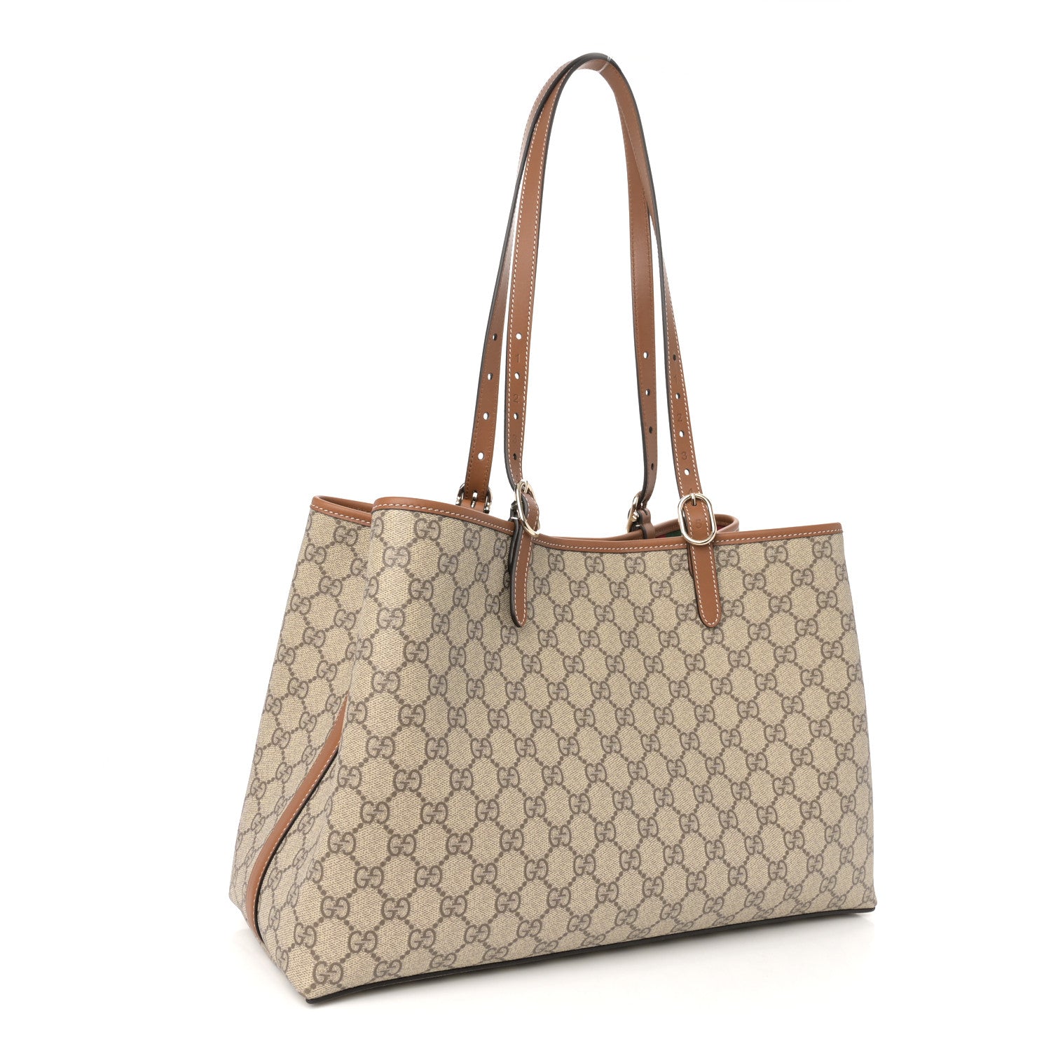 Gucci GG Supreme Monogram Emblem Medium Tote Bag Beige Dark Brown 3 of 10