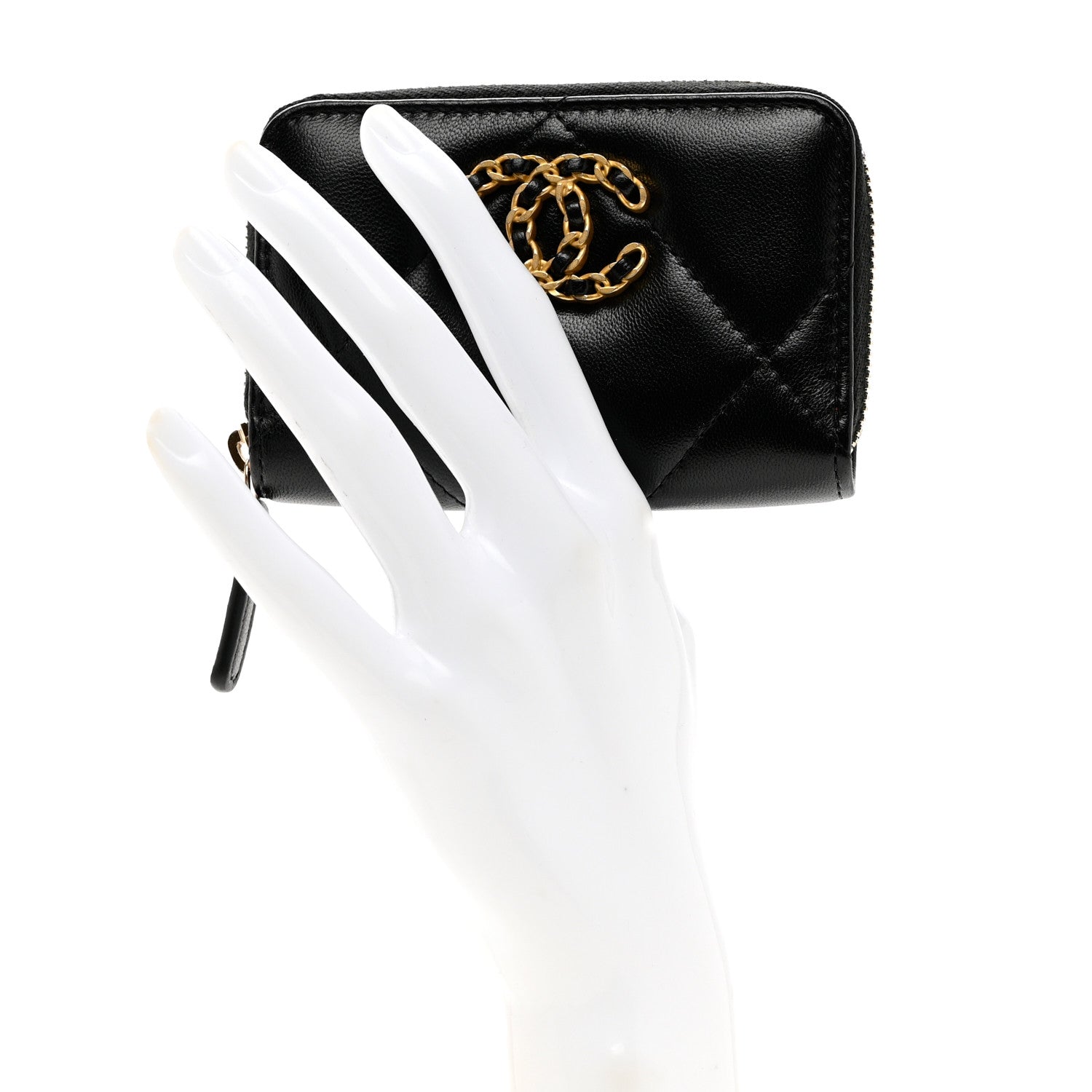 Chanel Lambskin Quilted Chanel 19 Zip Around Coin Purse Wallet Black 2 of 7