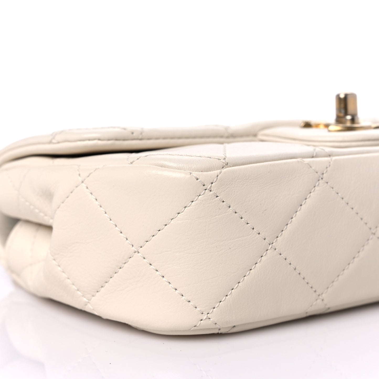 Calfskin Quilted Mini Crystal Pearls Rectangular Flap White