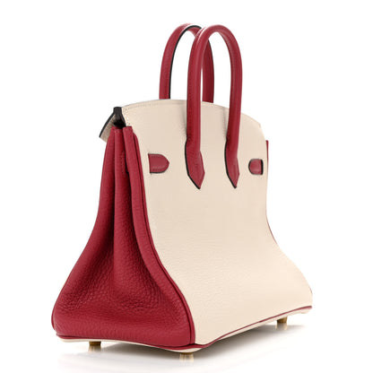 Hermes Togo Horseshoe Birkin 25 Craie Rouge Grenat 3 of 11
