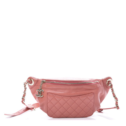 Chanel Crumpled Glazed Lambskin Quilted Waist Bag Fanny Pack Pink 1 of 10