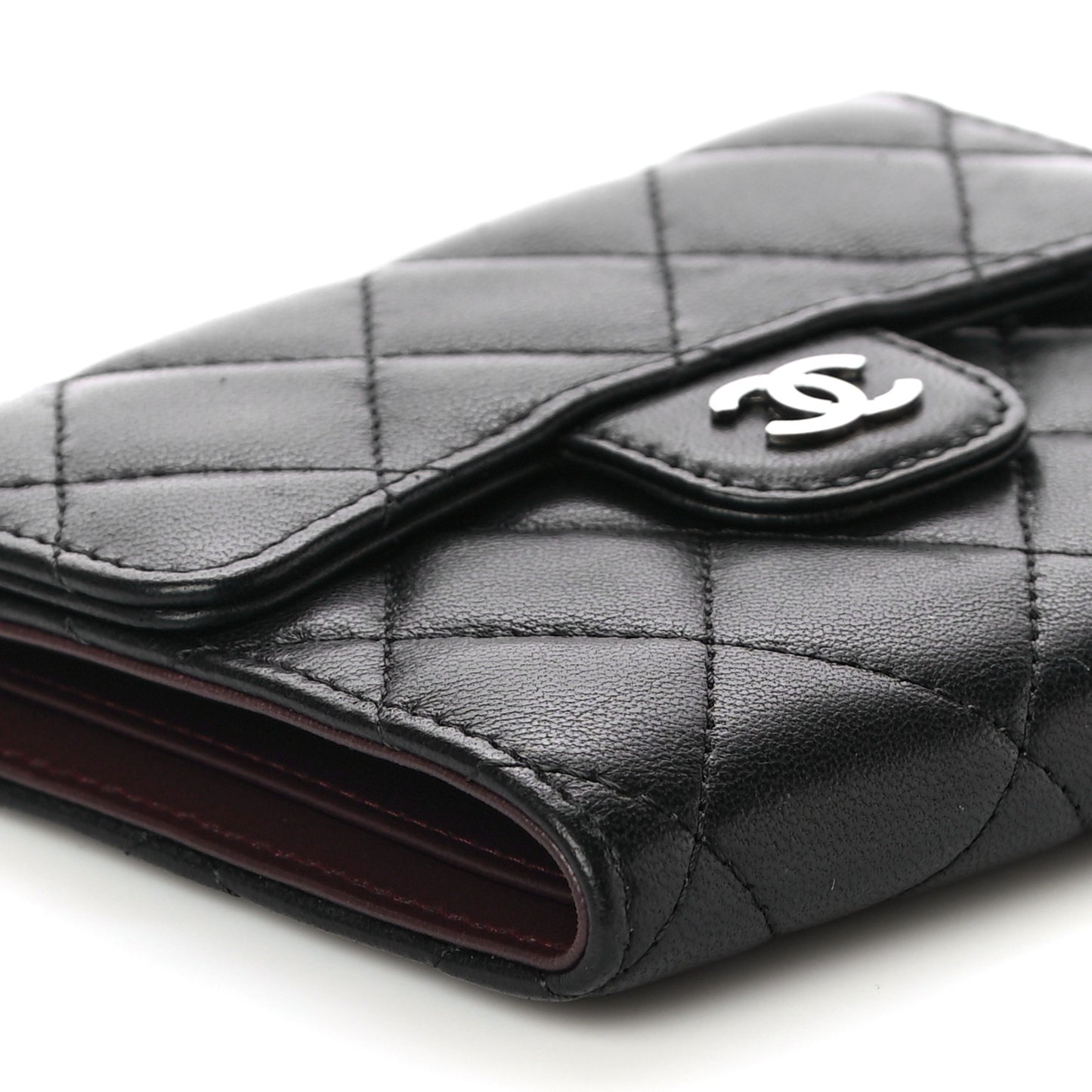 Lambskin Quilted Compact Flap Wallet Black