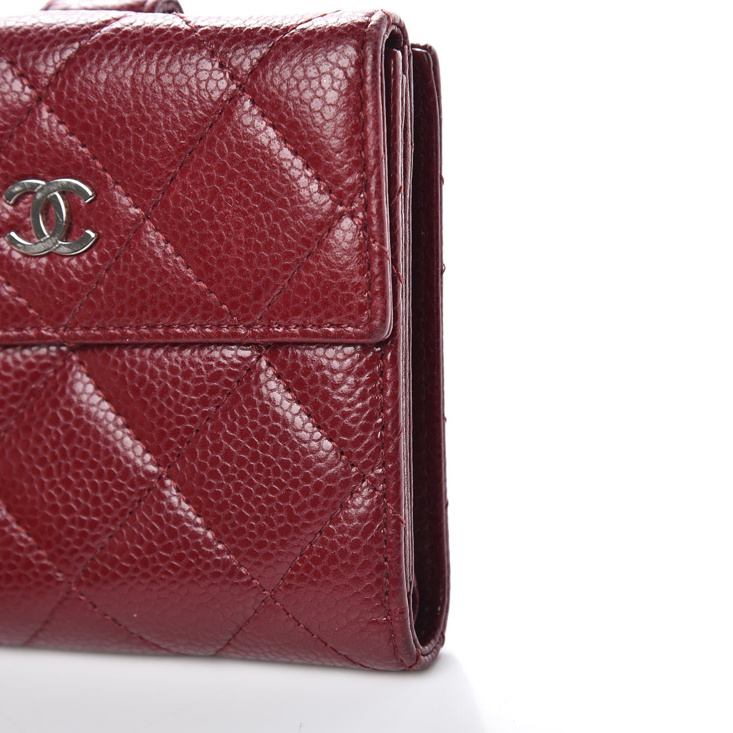 Chanel Caviar Quilted Compact French Flap Wallet Burgundy 9 of 10