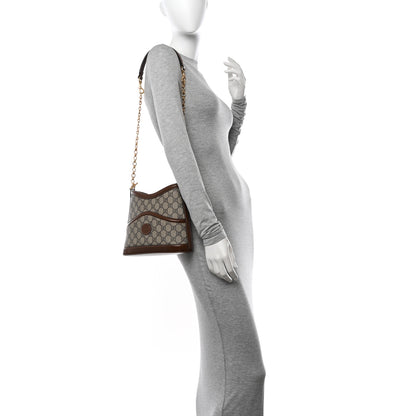 Gucci GG Supreme Monogram Azalea Calfskin Retro Interlocking G Chain Shoulder Bag Beige Ebony Brown Sugar 2 of 10