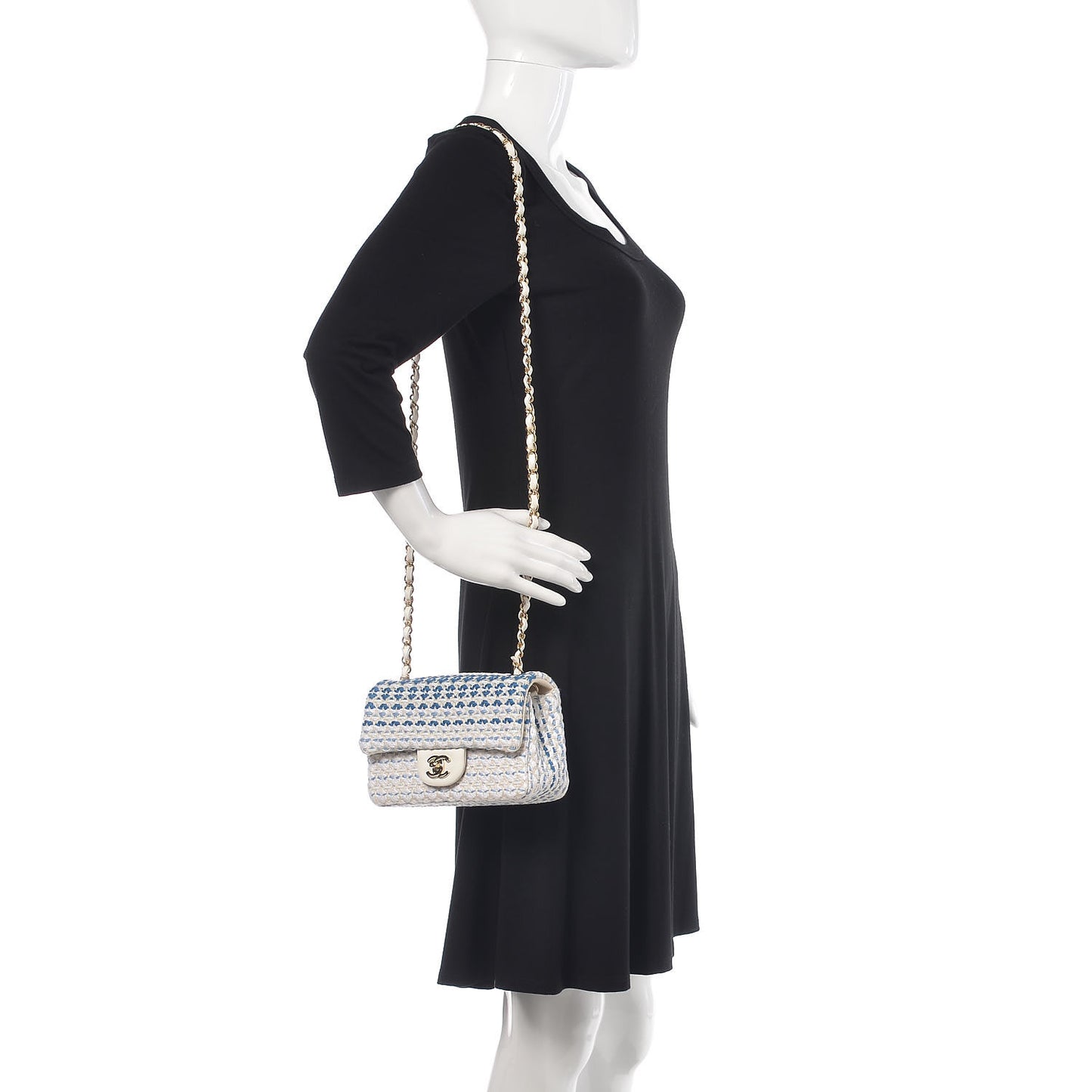 Lambskin Cotton Woven Mini Flap Blue White