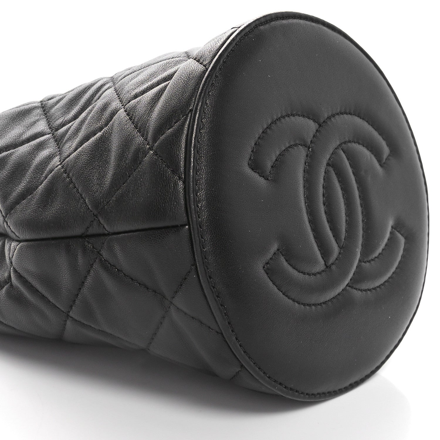 Chanel Lambskin Quilted CC Drawstring Bucket Bag Black 9 of 10