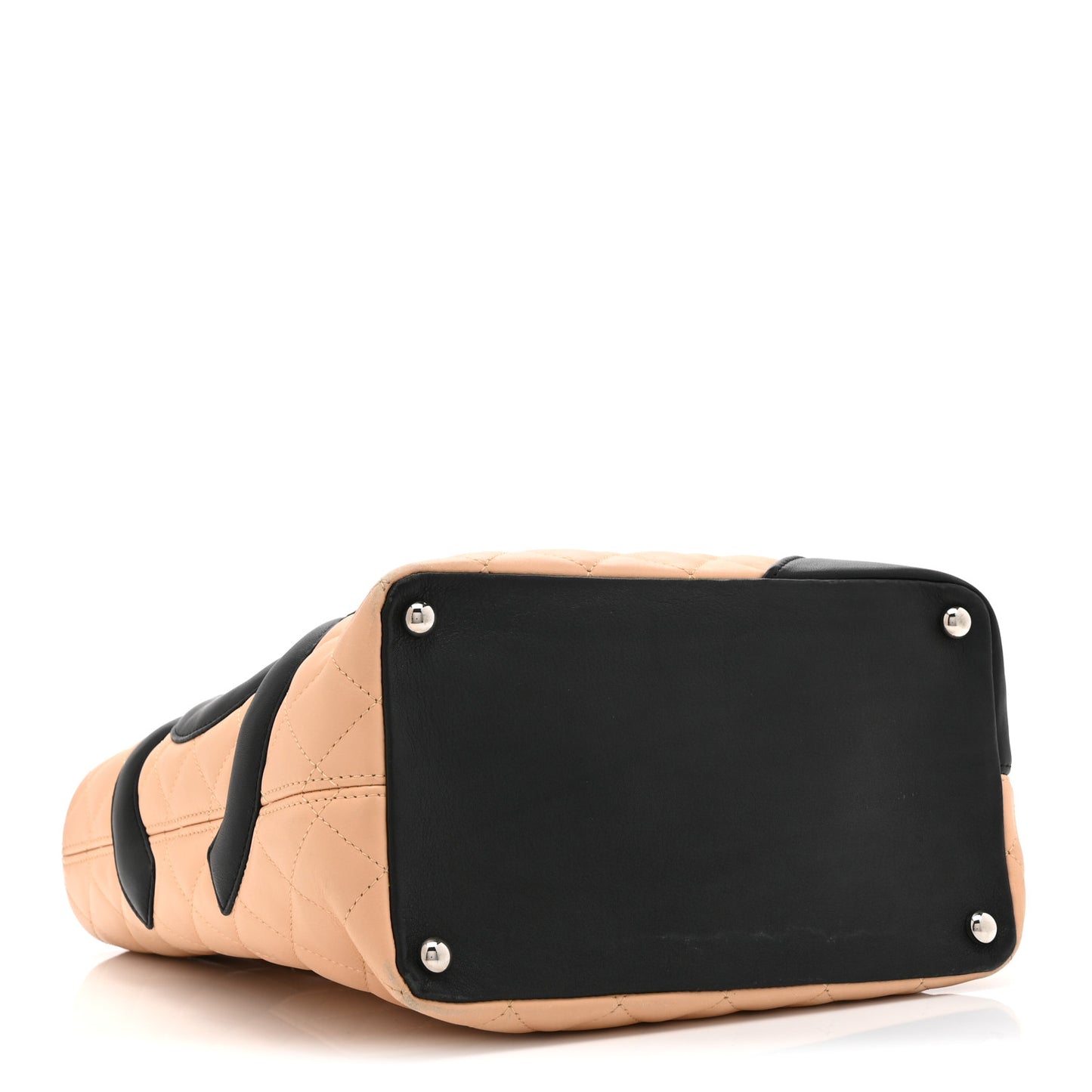 Calfskin Quilted Medium Cambon Tote Beige Black