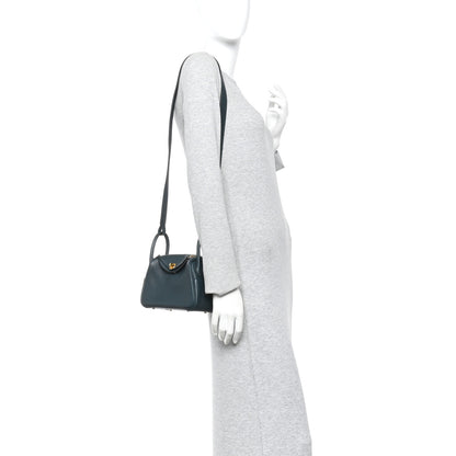 Hermes Taurillon Clemence Mini Lindy 20 Vert Cypress 2 of 11
