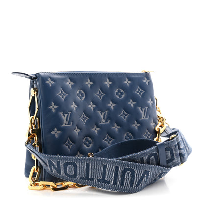 Louis Vuitton Lambskin Embossed Monogram Coussin PM Denim Blue 3 of 10