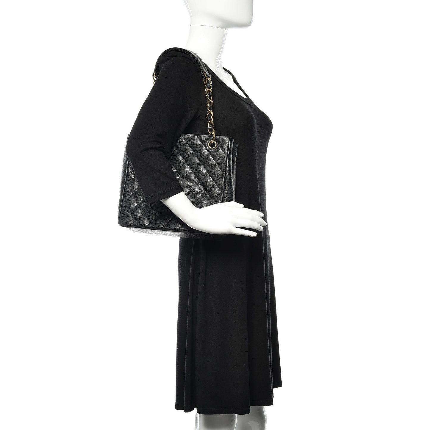 Caviar Quilted Petit Shopping Tote PST Black