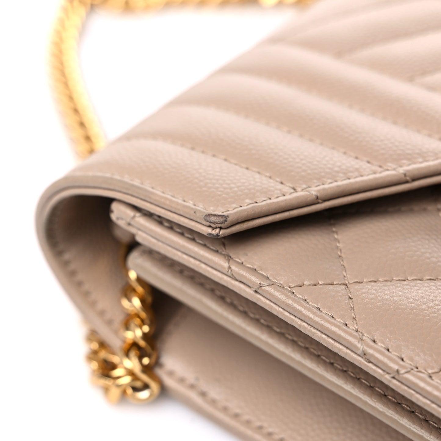 Grain De Poudre Mixed Matelasse Triquilt Monogram Chain Wallet Dark Beige