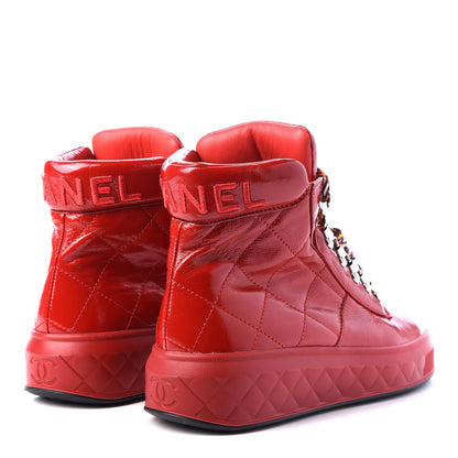 Chanel Patent Calfskin Quilted Womens High Top Sneakers 36 Red 4 of 9