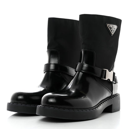 Prada Spazzolato Re-Nylon Metal Triangle Logo Buckled 50mm Biker Boots 39 Black 3 of 9