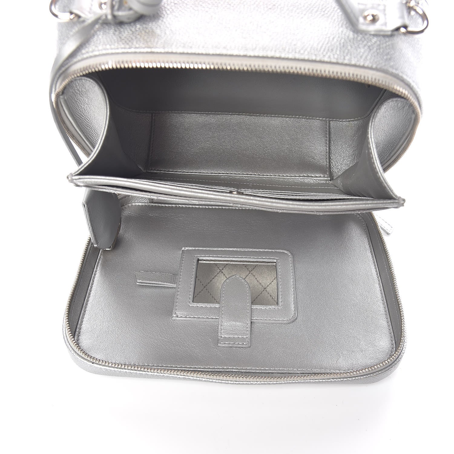 Chanel Metallic Caviar Quilted Large CC Filigree Vanity Case Silver 5 of 11