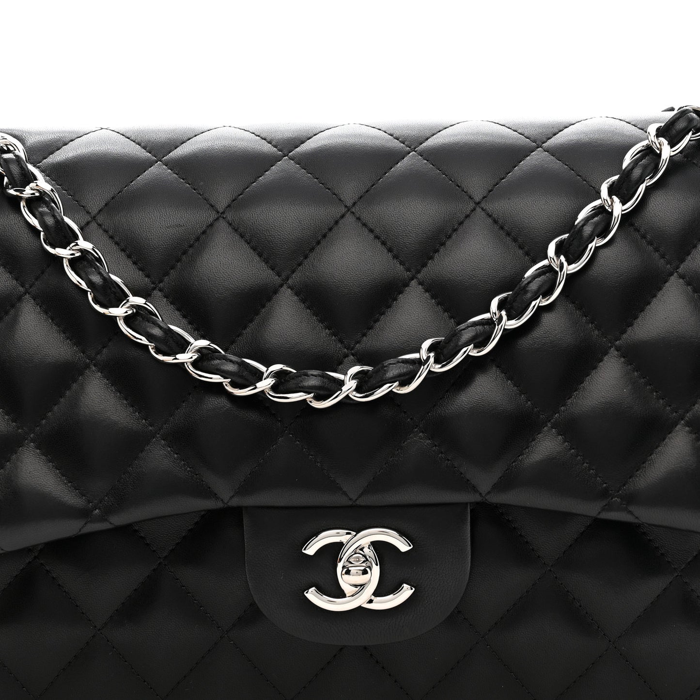 Lambskin Quilted Jumbo Double Flap Black