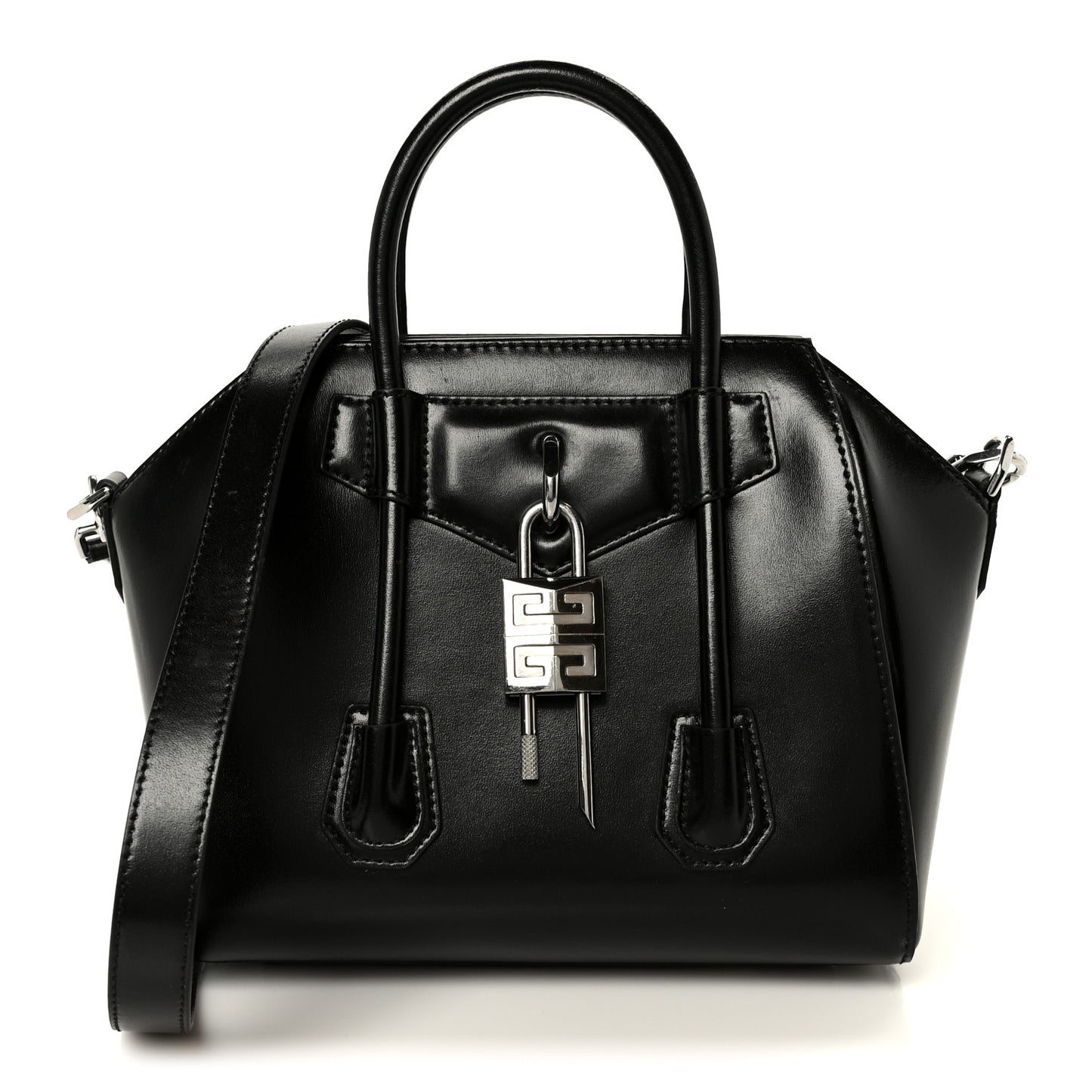 Box Calfskin Small Lock Antigona Shoulder Bag Black