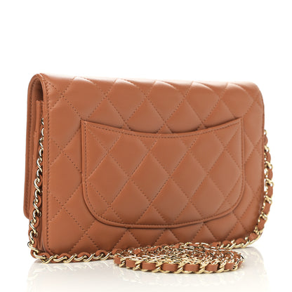 Chanel Lambskin Quilted Wallet on Chain WOC Dark Beige 2 of 11