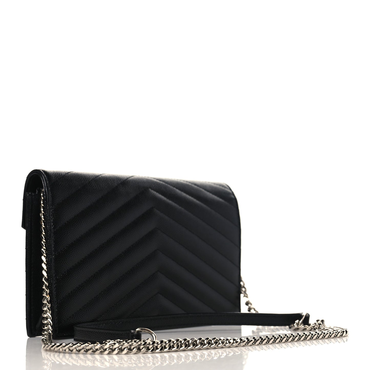 Grain De Poudre Matelasse Chevron Monogram Envelope Chain Wallet Black