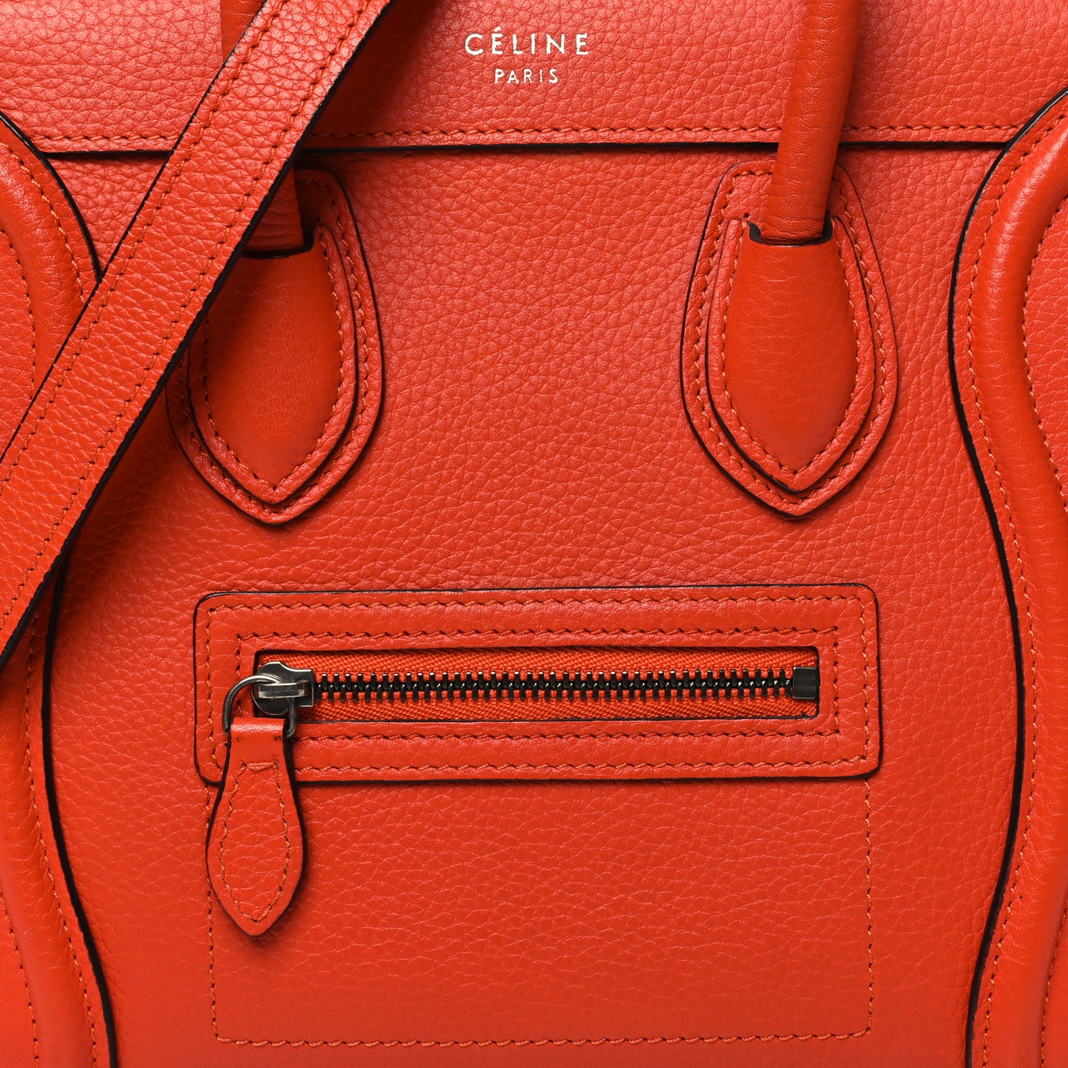 Celine Drummed Calfskin Nano Luggage Vermillion 7 of 9