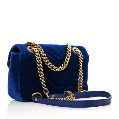Gucci Velvet Matelasse Mini GG Marmont Shoulder Bag Cobalt Blue 3 of 16